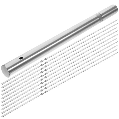 Conjunto De Espetos Planos Aço Inoxidável Com De Armazenamento
