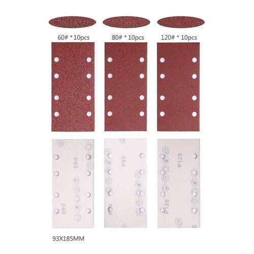 Sanding Sheets 30Pcs Square Sandpaper 95x185mm Hook Loop Backing Disc For Wood Polishing Tools 2