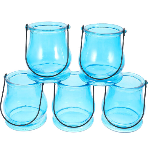 5Pcs Hanging Candle Holder Glass Tea Light Wall Mount Planter 2