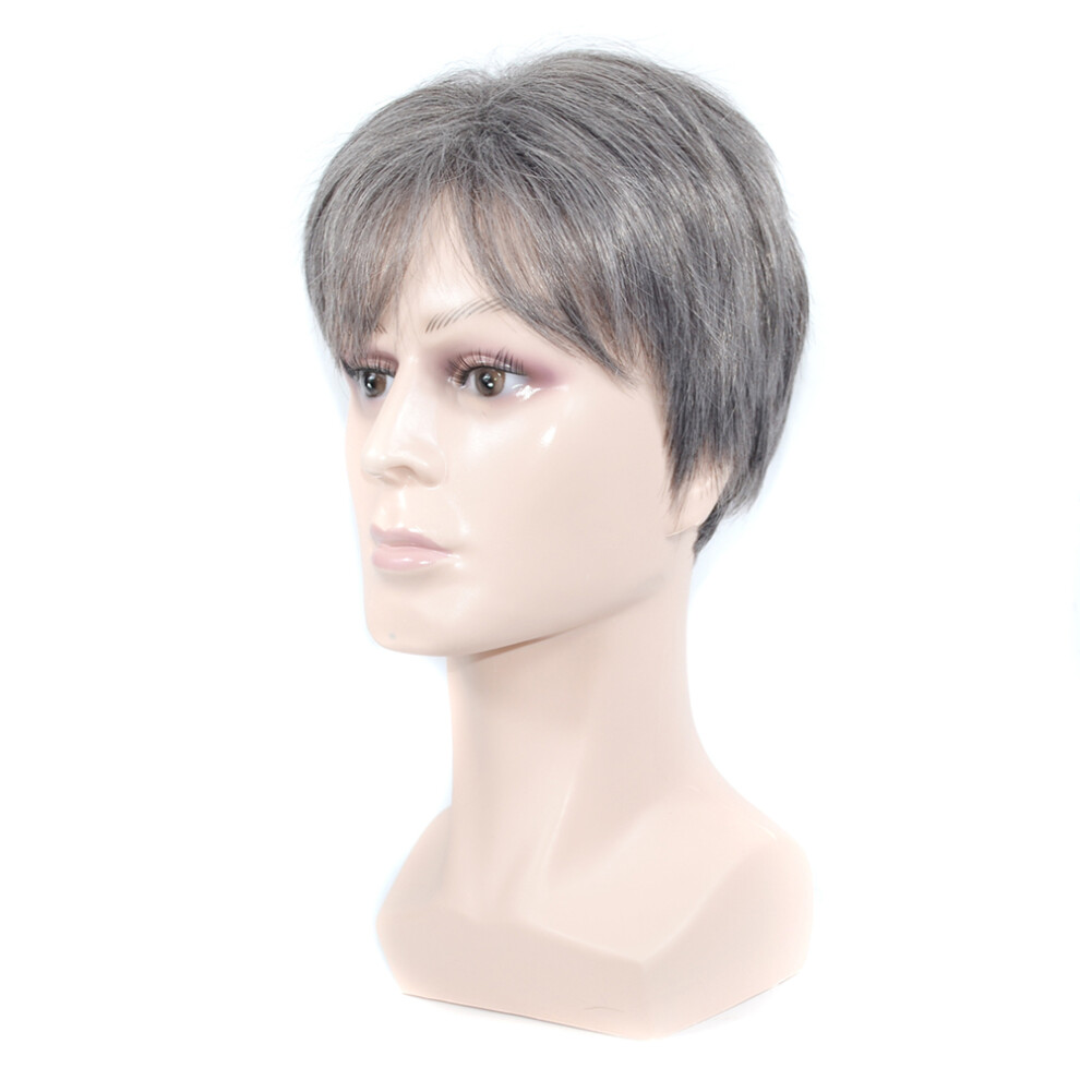 Vaguelly 2 Pcs Short Grey Silver Wig High Temperature Fiber For Men Daily Use