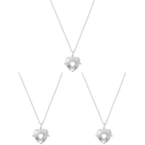 3Pcs Essential Oil Diffuser Pendant Hollow Heart Locket Necklace Silver 1