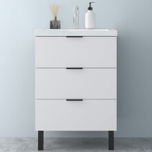 600mm Bathroom Vanity Units with Resin Sink 3 Drawers White Floor Standing