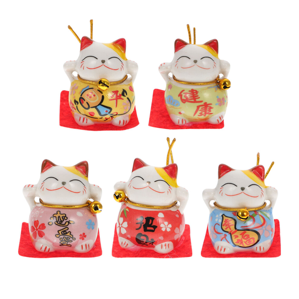 5Pcs Luck Cat Statues Car Ornament Adorable Figurines Interior Decor 3363282465705