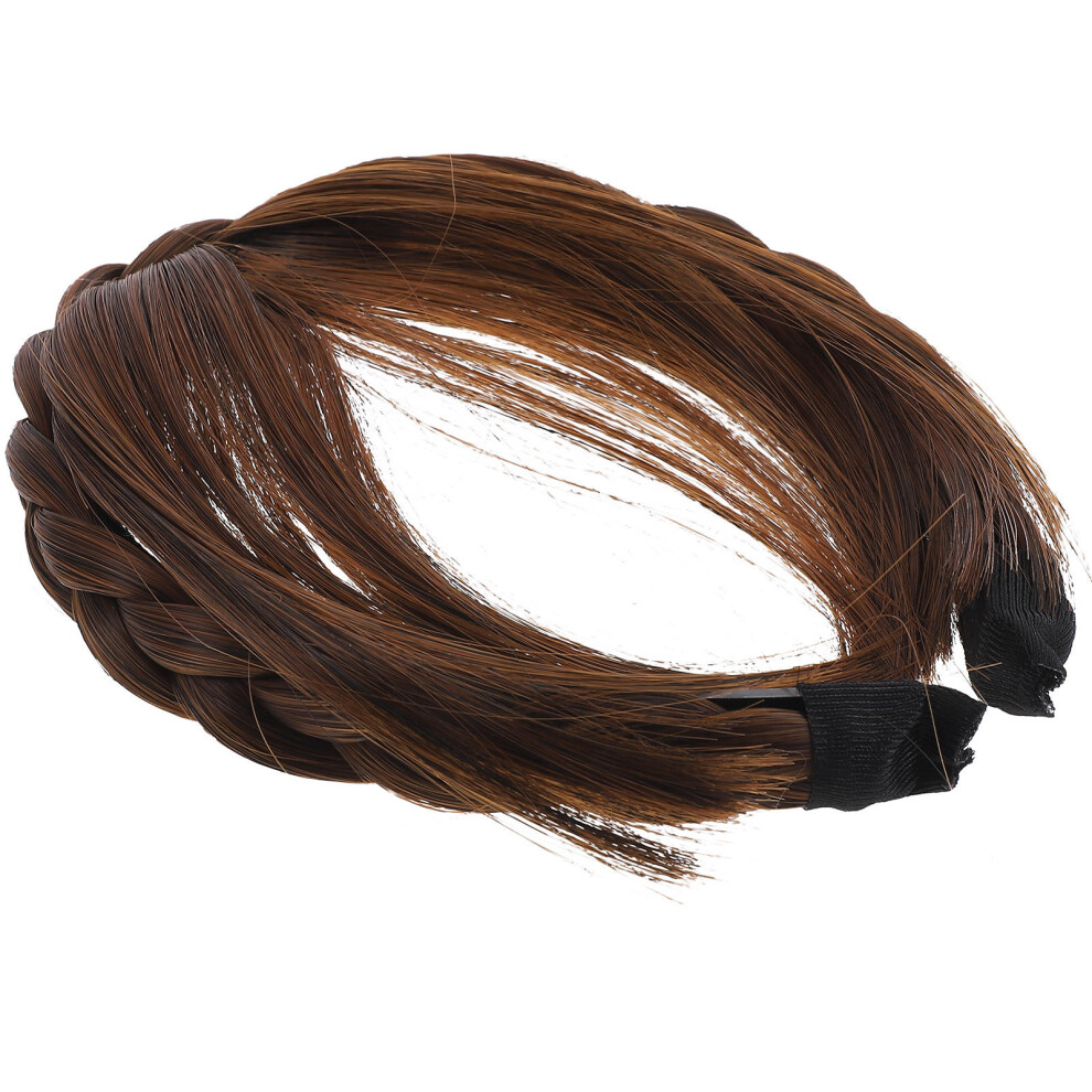 Iplusmile Unisex Brown 5Pcs Synthetic Wigs Headband Front Bangs Extensions Light
