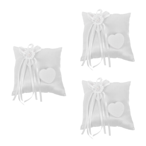3Pcs White Ring Pillow Square Holder For Wedding 1