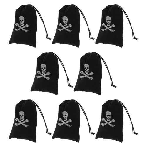 3Pcs Halloween Pirate Drawstring Bags Polyester 15.5X11.5Cm Black
