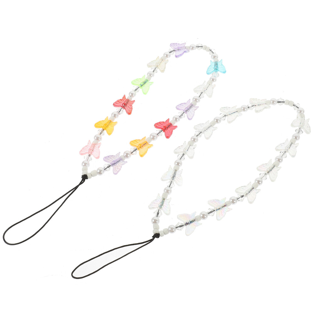 6 Pcs Colorful Beaded Phone Charms Butterfly Chains Lanyards 3362939229042
