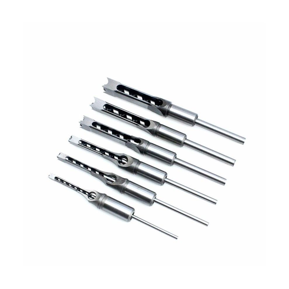 Square Hole Drill 6-Piece Hss Hole Saw Mortise Chisel Wood Drill Bit Set With Twist Drill 6.4/8/9.5/12.7/14/16 Mm 9354506150150