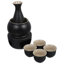 Ceramic Japanese Sake Serving Set With Warmer And Cups