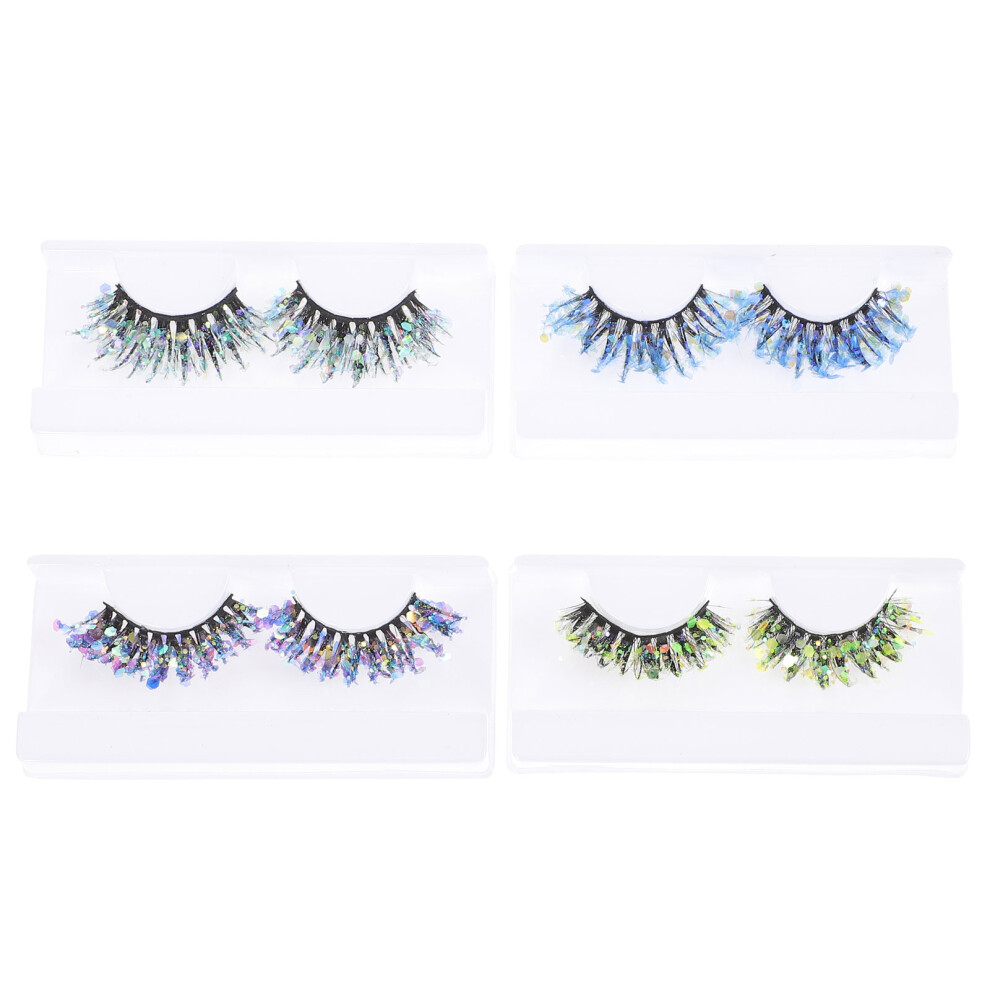 Villcase 4 Pairs Glitter Colored False Eyelashes For Makeup