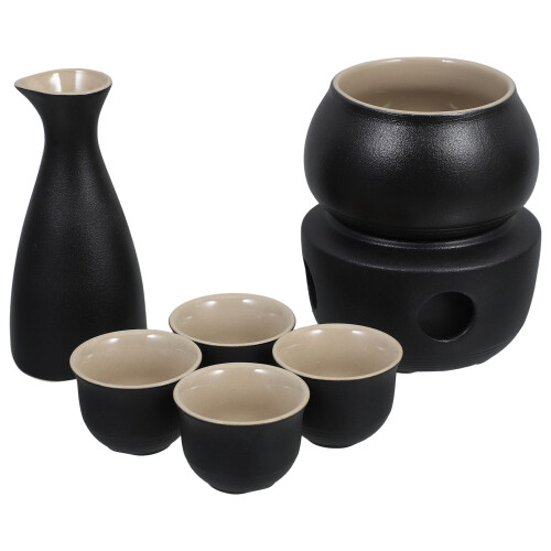 Ceramic Japanese Sake Serving Set With Warmer And Cups 2