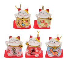 5Pcs Luck Cat Statues Car Ornament Adorable Figurines Interior Decor