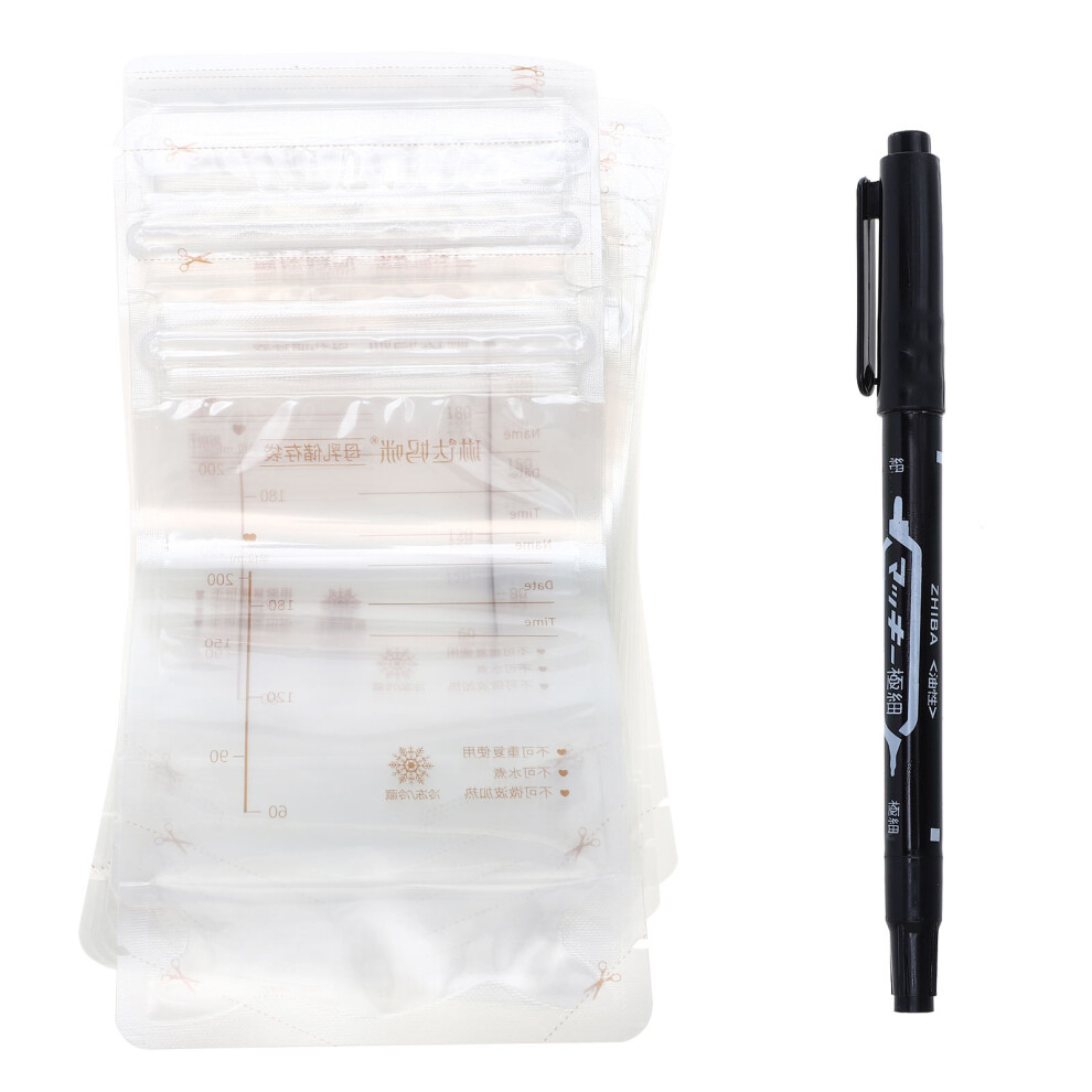 30Pcs Disposable Breast Milk Storage Bags With Pen Inoomp