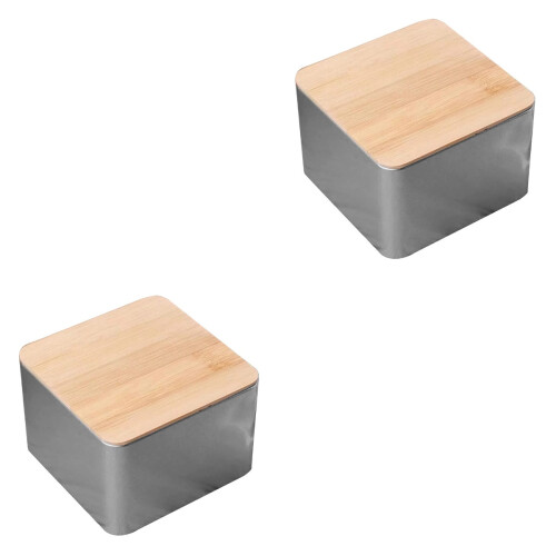 2Stk Quadratische Mit Bambusdeckel, Farbenfroher Aufbewahrer 2
