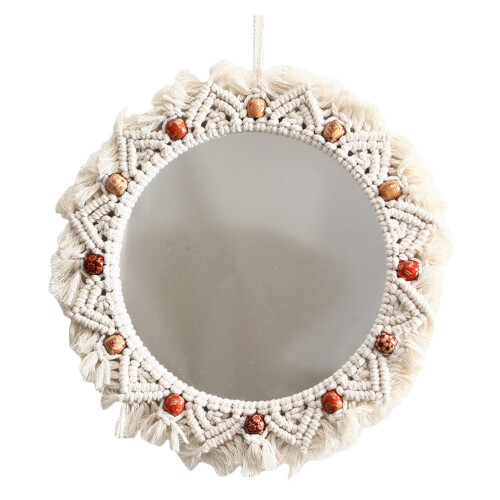 2 Pcs Wall Hanging Mirror Handmade Tapestry Decorative Makeup Mirror