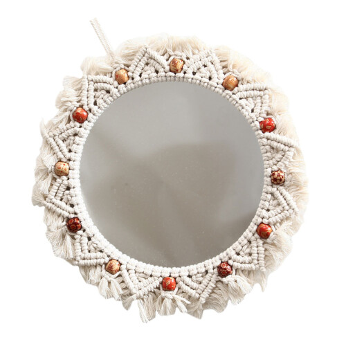2 Pcs Wall Hanging Mirror Handmade Tapestry Decorative Makeup Mirror 1