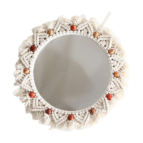 2 Pcs Wall Hanging Mirror Handmade Tapestry Decorative Makeup Mirror 2
