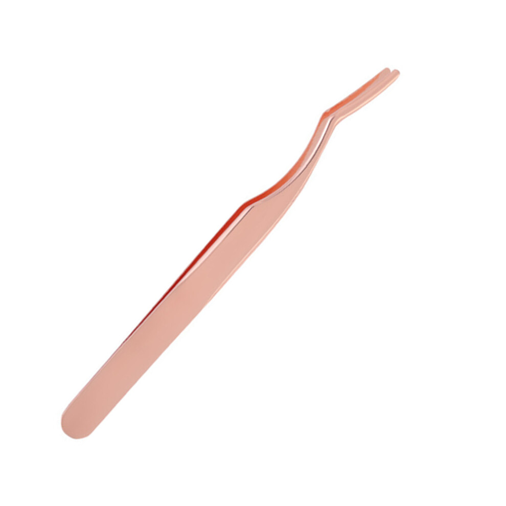 Villcase Gold 2Pcs Grafting Eyelash Tweezers Stainless Steel Curved Tip Rose