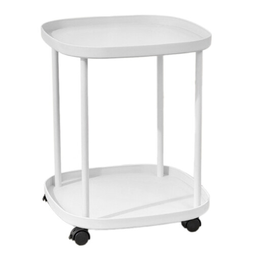 Luxury Double Layer Bedside Shelf Rolling Nightstand White Plastic Iron 1