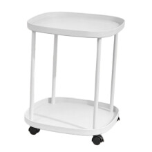 Luxury Double Layer Bedside Shelf Rolling Nightstand White Plastic Iron