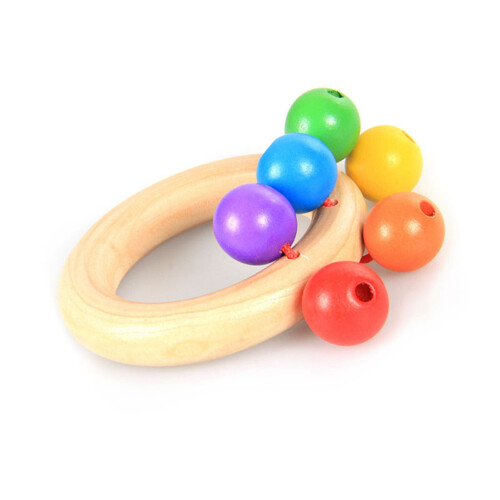 Colorful Solid Wood Baby Rattle with Easy Grip for Early Learning