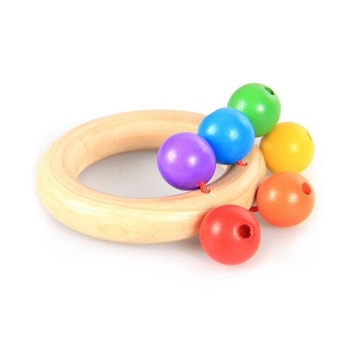 Colorful Solid Wood Baby Rattle with Easy Grip for Early Learning 1