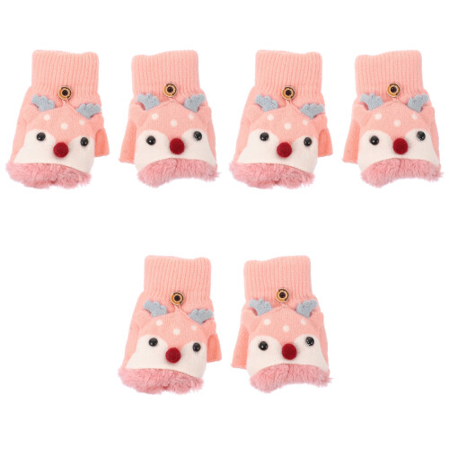 3 Pairs Kids Windproof Warm Half-Finger Gloves 2