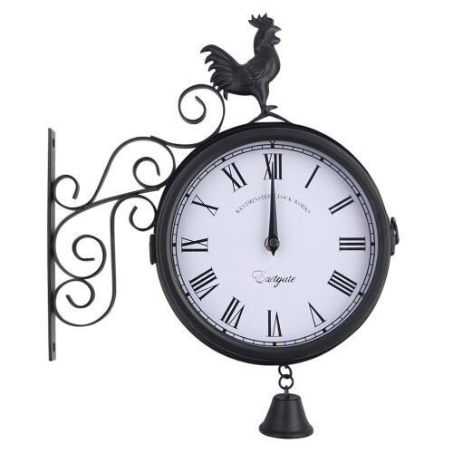 Outdoor Wrought Iron Wall Clock Garden Double Sided Bell Shape Black 1