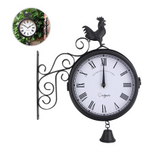 Outdoor Wrought Iron Wall Clock Garden Double Sided Bell Shape Black