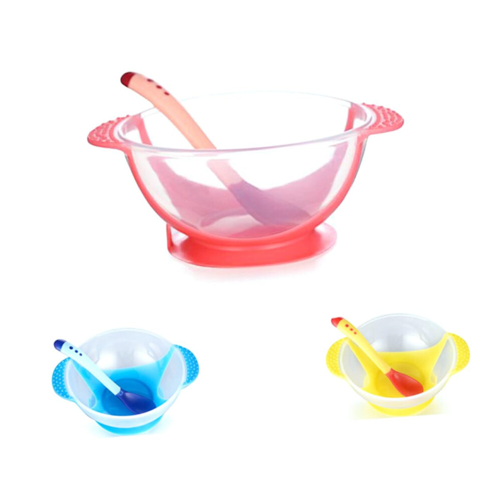 Feeding Bowl Set With Suction And Temperature Sensing, Safe Leakproof Bowl And Spoon, Toddler Weaning Essentials, Random Color