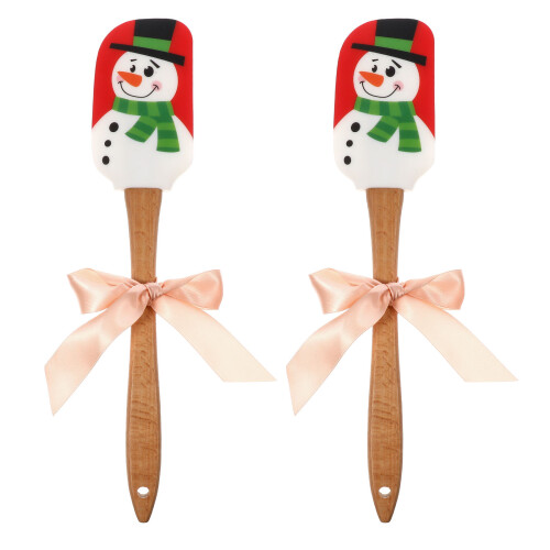 4 Pcs Christmas Silicone Spatula With Wooden Handle For Baking