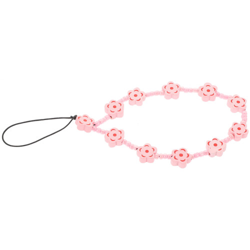 2Pcs Bead Phone Strap Flower Charm Wristlet