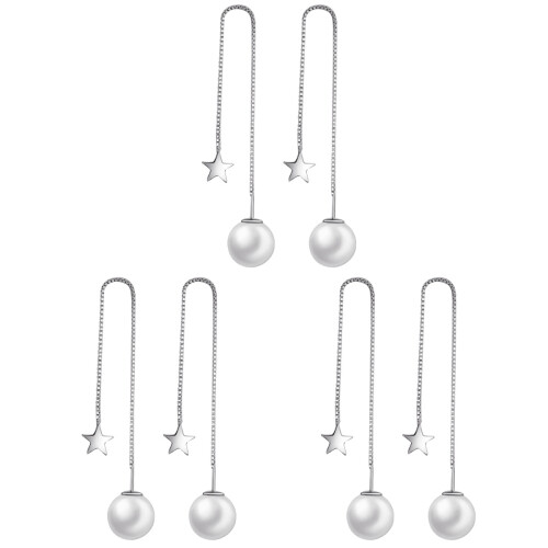 3Pcs Silver Long Pearl Drop Earrings For Women 1