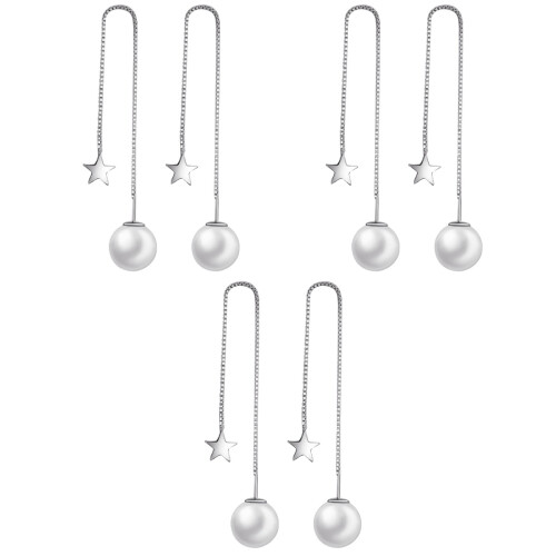 3Pcs Silver Long Pearl Drop Earrings For Women 2