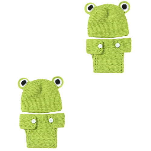 4 Pcs Newborn Baby Hand-Made Woolen Hat Set Comfortable Gift Green 2