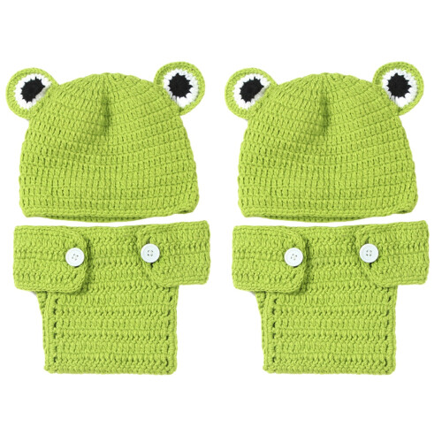 4 Pcs Newborn Baby Hand-Made Woolen Hat Set Comfortable Gift Green 1