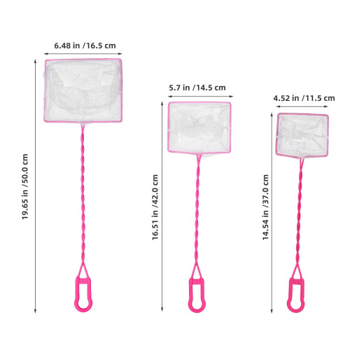 6 Pcs Handheld Aquarium Scoop Net Pink Fine Mesh Long Plastic Handle 1
