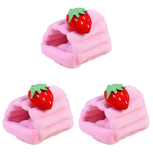3Pcs Warm Pet Hamster Bed House Strawberry Design Thickened Nest 2