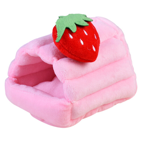 3Pcs Warm Pet Hamster Bed House Strawberry Design Thickened Nest 1