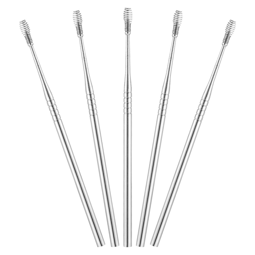 Ohphcall Silver 4Pcs 5Pcs Spring Ear Spoons Stainless Steel Ear Cleaning Picks
