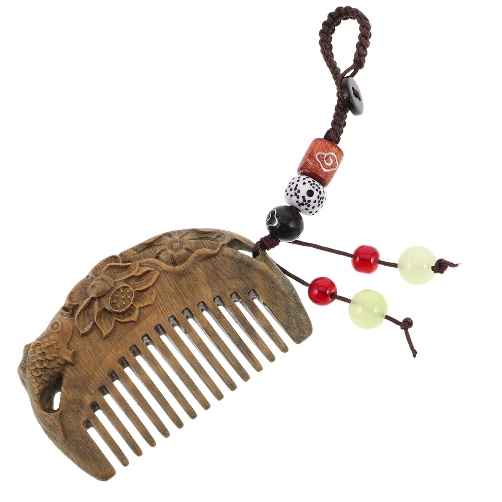 Aboofan Unisex Green 2Pcs Sandalwood Hair Comb Mini With Carved Lotus And Fish Pattern