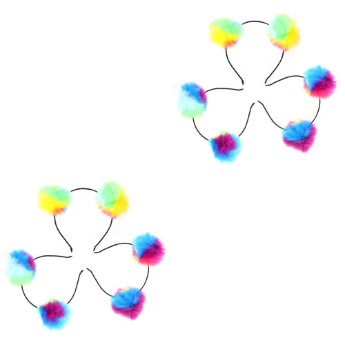 6 Pcs Pompom Ball Headband Iridescent Fluffy Hair Loop Ear Headband 2