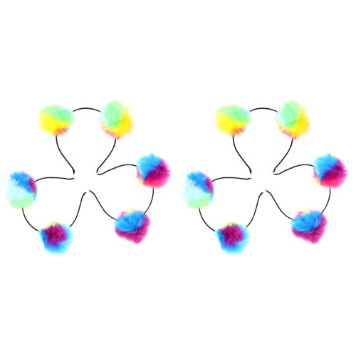 6 Pcs Pompom Ball Headband Iridescent Fluffy Hair Loop Ear Headband 1