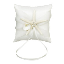 2Pcs 10X10Cm Beach Wedding Ring Bearer Pillow Shell With Satin Ribbons