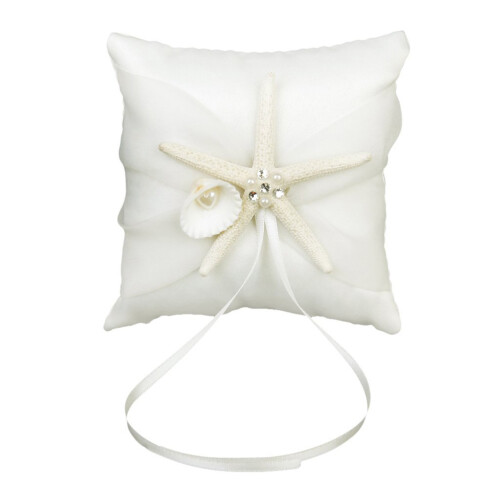 2Pcs 10X10Cm Beach Wedding Ring Bearer Pillow Shell With Satin Ribbons