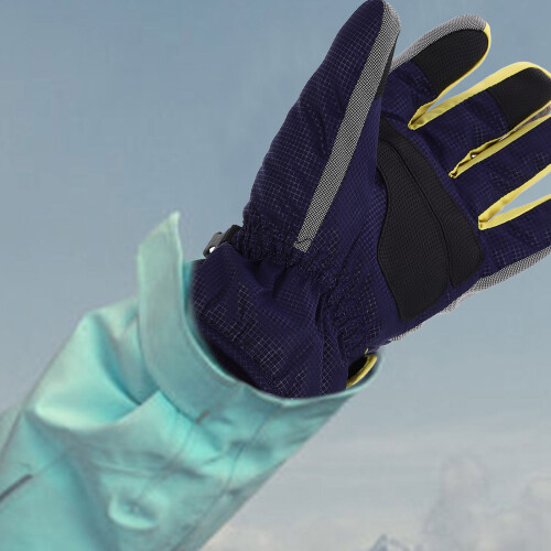 2Pcs Super Warm Windproof Waterproof Ski Gloves Long Cuff Blue Xl 2