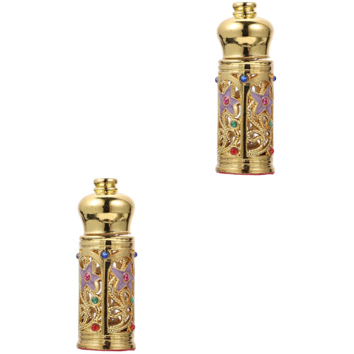 2Pcs Alloy Glass Middle Eastern Perfume Oil Bottle 2