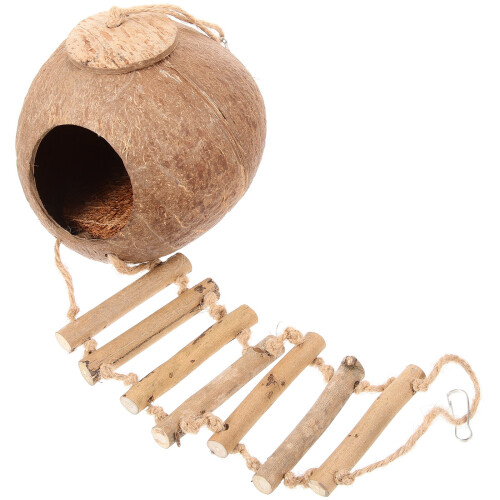 2 Sets Coconut Shell Nest With Ladder Hanging Birdcage Decorative Bed 1