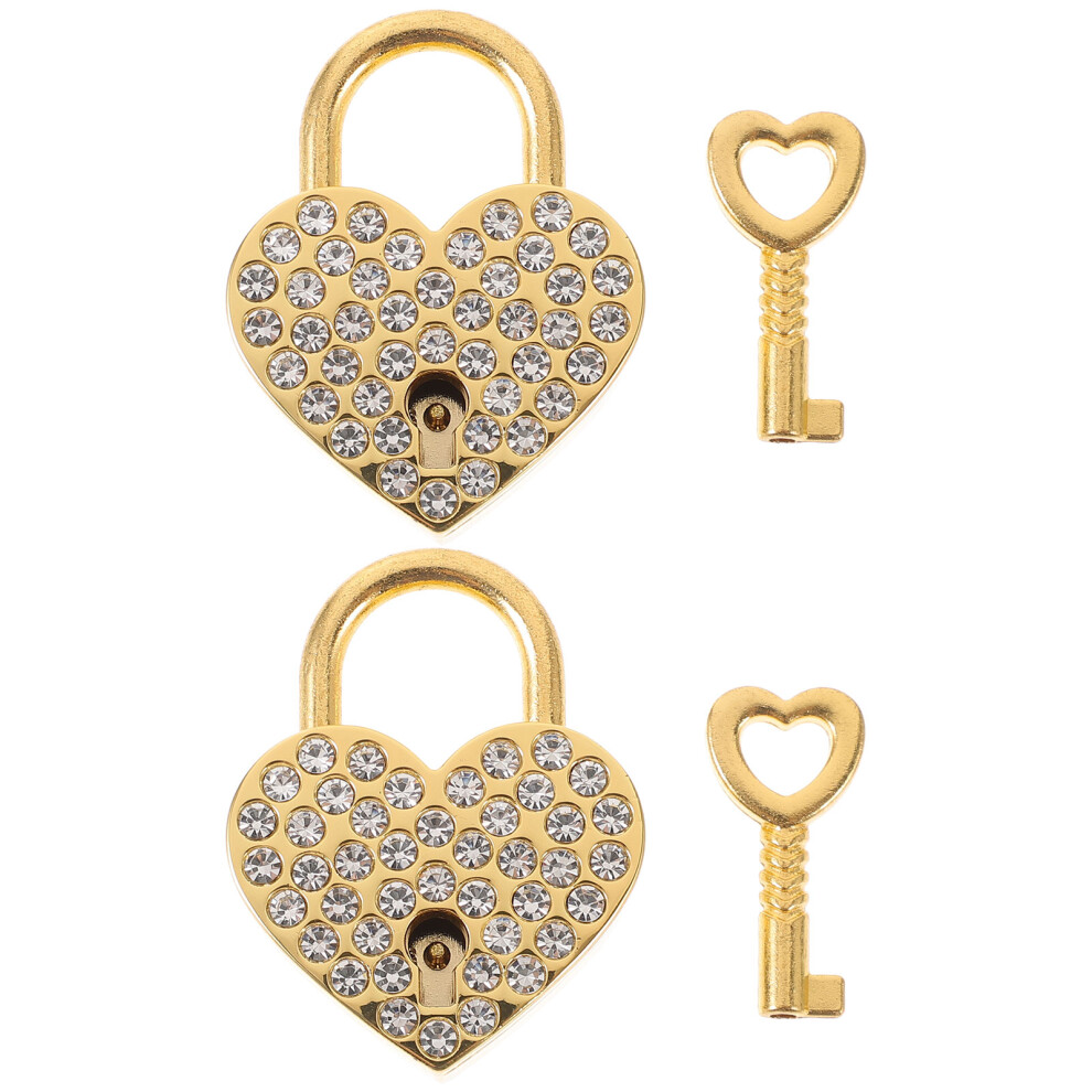 4 Pcs Rhinestones Padlock Heart Shaped Metal Locks With Keys 033590340621