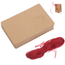 100 Pcs Kraft Paper Tags With Red Rope Hollow Heart